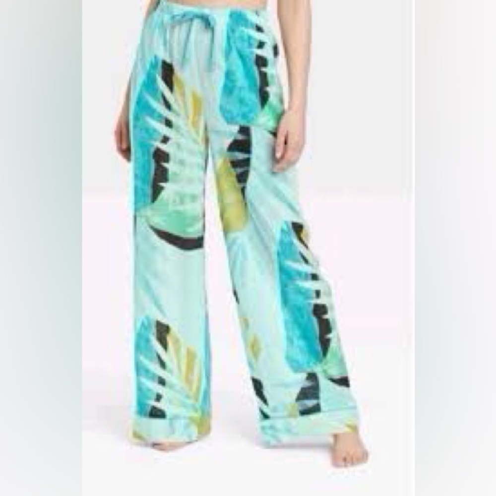 Tropical print high waist wide leg pants XS